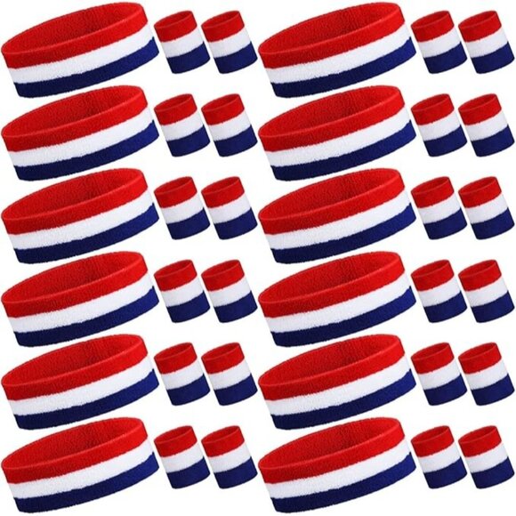 Red White & Blue Sweatbands & Wristbands Set Athletic Accessories Cotton/Nylon B - Picture 1 of 3